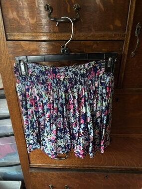 H&M Multi-Color Floral Smocked Mini Skirt - Navy, Pink, Light Blue
